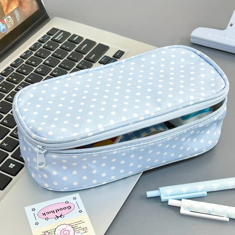 Astuccio portamatite Dots, semplice pochette per cosmetici, borsa porta cancelleria alla moda per ragazze, custodia con cerniera per il ritorno a scuola