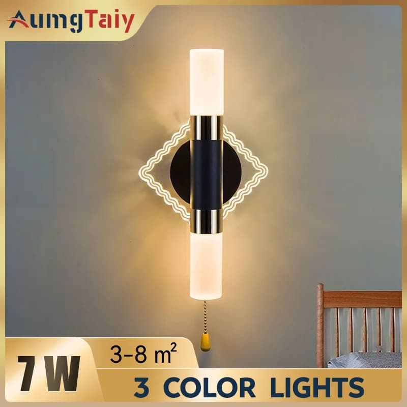 Lampade moderne per applique da parete per luci per specchi da bagno dell'hotel con interruttore Apparecchi di illuminazione decorativi in acrilico cromato nero applique da parete lampada da parete specchio da parete