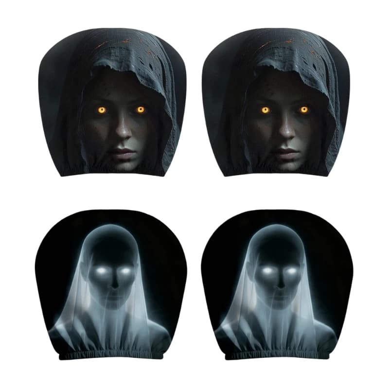 Car Pillow Cover Set for Headrests 2 Piece Halloween Protective Covers with Dark Printed Look for Travel Use and Cabin Accent