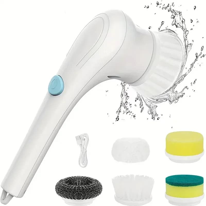 Cose utili multifunzione per la cucina Spazzola elettrica per sapone per piatti Strumenti per la pulizia del bagno Strumento pulito Scarichi per finestre in vetro 5 in 1