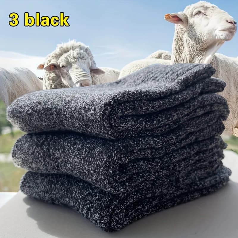3 or 5 Packs Men Thick Terry Thermal Mid-Calf Socks, Soft Elastic Solid Color Coldproof Winter Snow Boots Socks, Sweat Wicking Warm Insulated Footwear for Outdoor Skiing Hiking Daily Cold Weather Wholesale Dropshipping