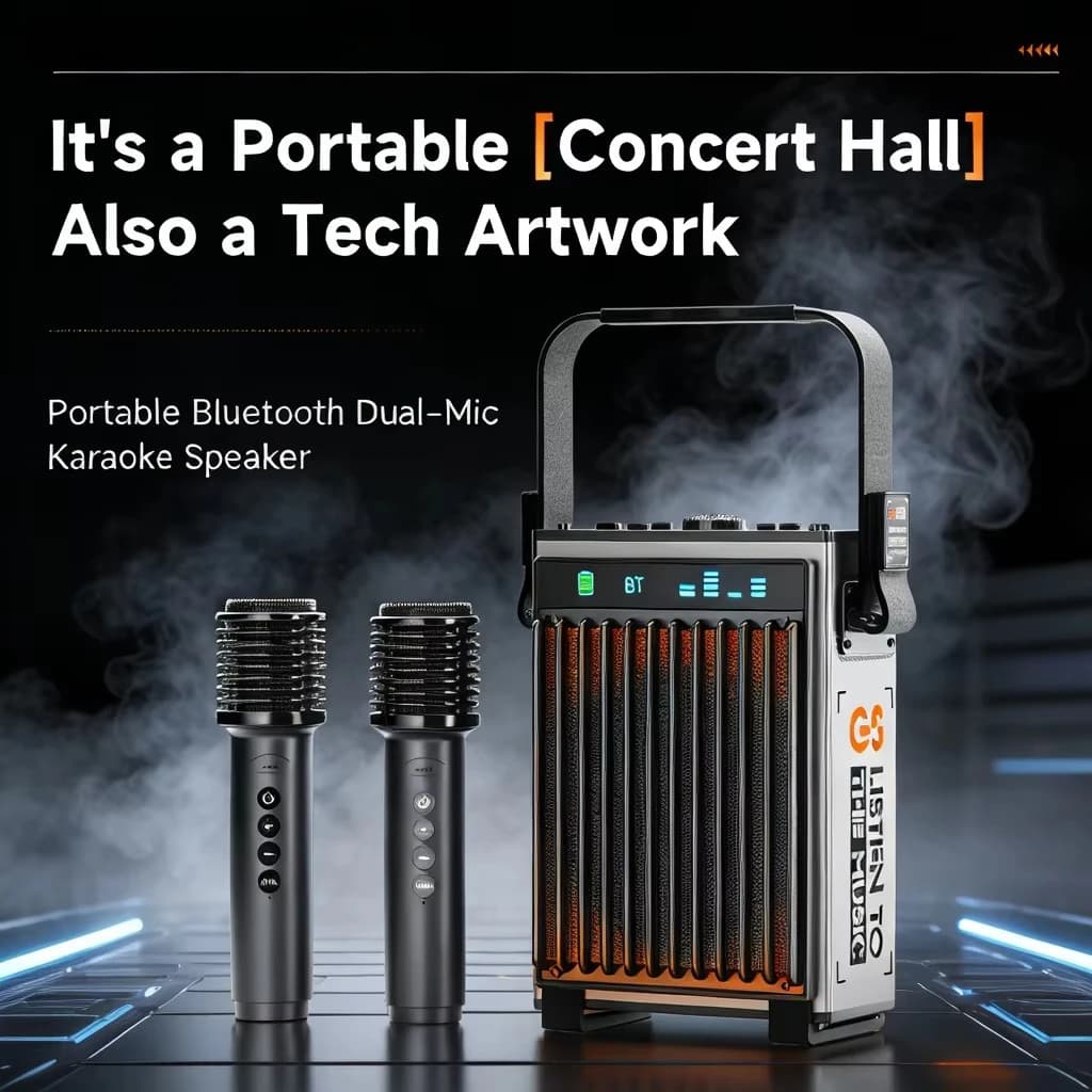 Altoparlante Portatile ad Alta Potenza 90W con 2 Microfoni Wireless, Macchina per Karaoke da Esterno per Feste e Campeggio