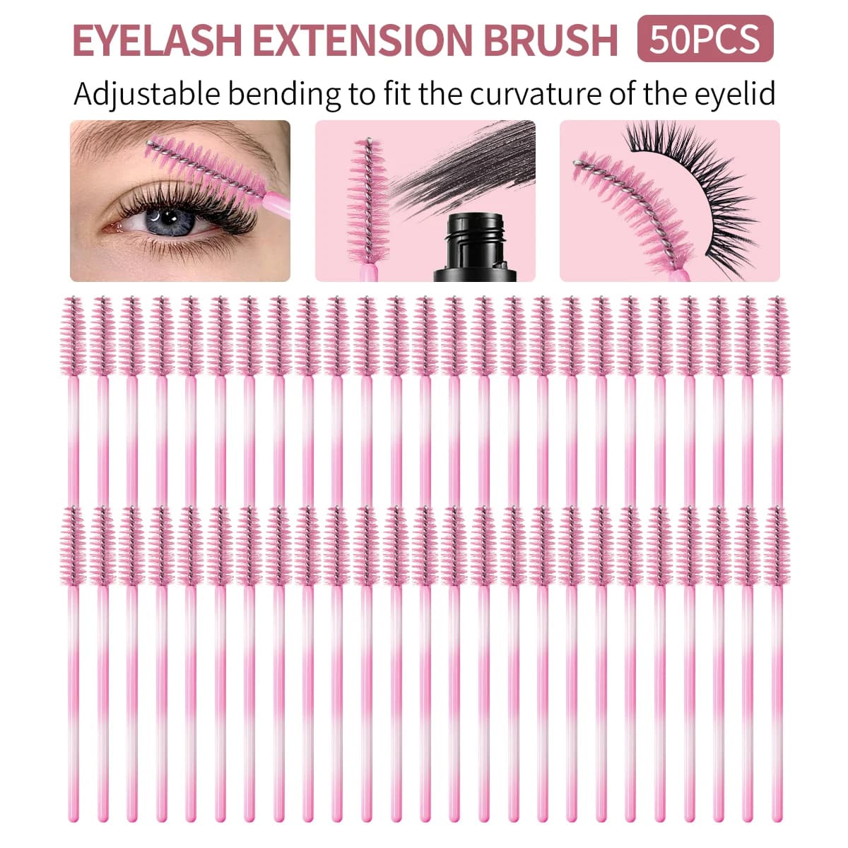 50 Pezzi Scovolini Monouso per Mascara, Spazzole a Spirale Rosa per Ciglia con Setole Morbide e Resistenti, Scovolini Pieghevoli per Extension Ciglia e Sopracciglia