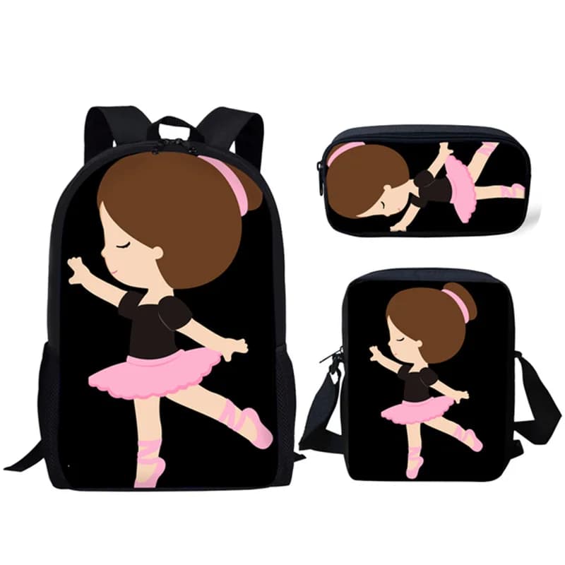 Lusso popolare balletto ragazze stampa 3D 3 pezzi / set borse da scuola per alunni zaino per laptop zaino borsa a tracolla inclinata astuccio