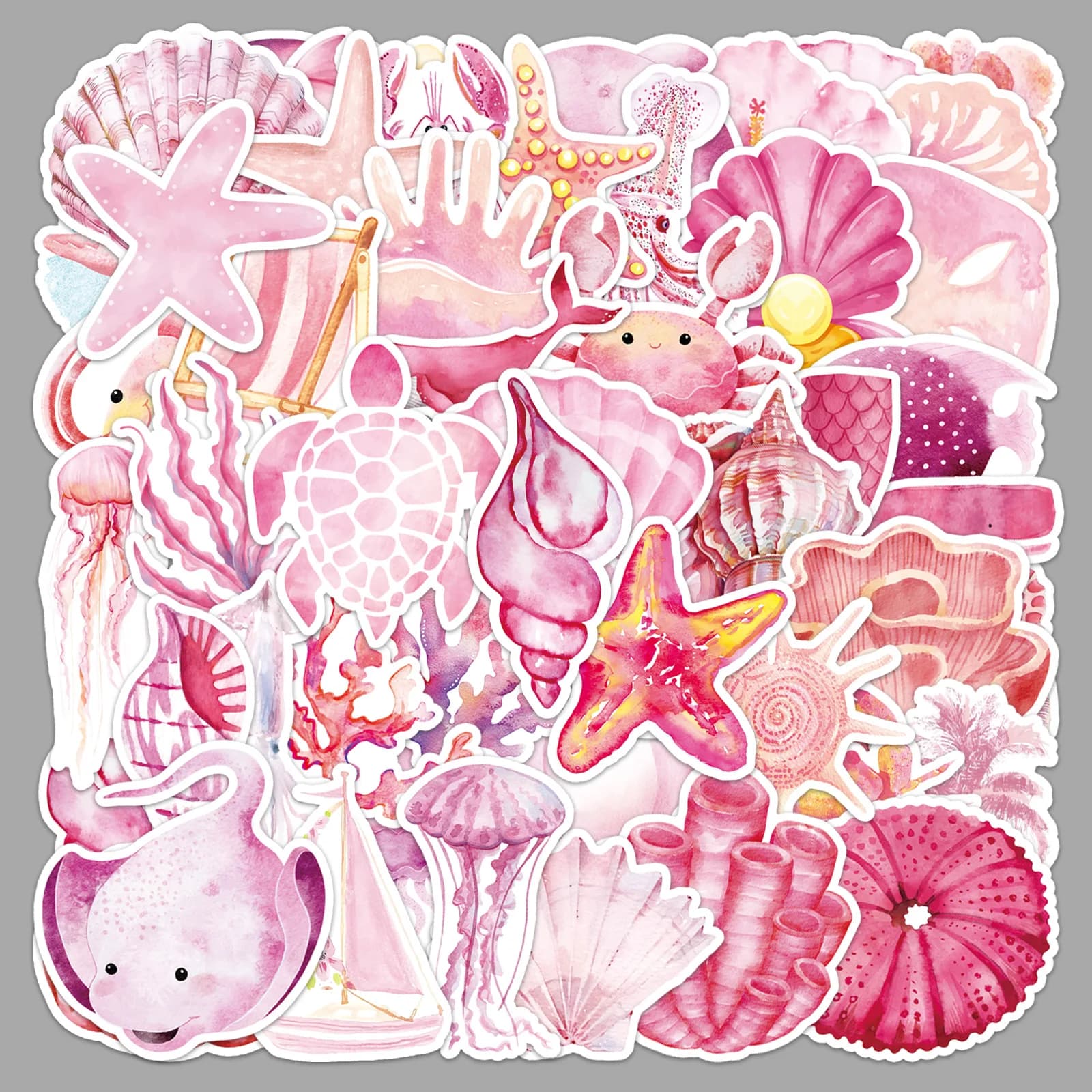 50 Pezzi Adesivi Graffiti Animali Marini Rosa, Cartoni Animati Carini Creativi Fai-da-Te per Tazze, Scatole di Cancelleria, Chitarre, Quaderni, Decorazioni, Giocattoli, Regali