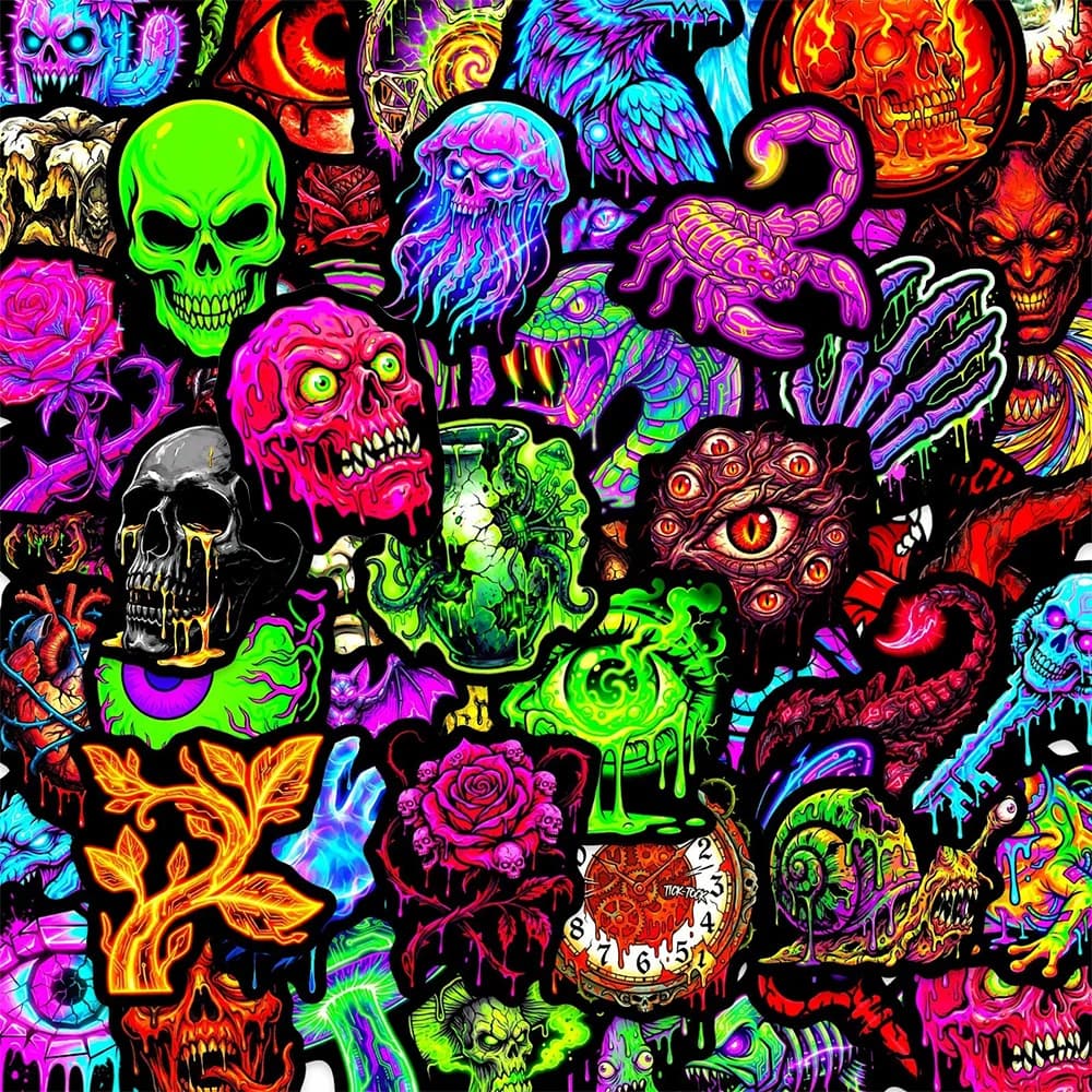 10/30/50pcs Horror Gothic Style Skull Demon Stickers Cool Personalized Graffiti Sticker Laptop Skateboard Phone Cartoon Decals