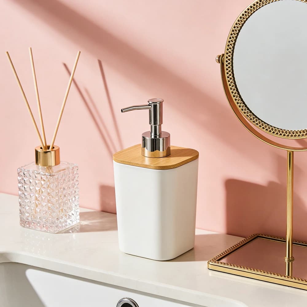 Dispenser di sapone in bambù, dispenser di sapone per lavello da cucina, ricaricabile, ideale per bagno, lavandini, decorativo