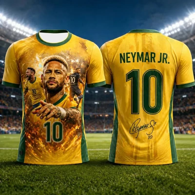 2026 New Neymar Brazil Team No. 10 Themed T-Shirt, Yellow and Green Color Block Fan Style, Unisex Casual Sports Short-Sleeve