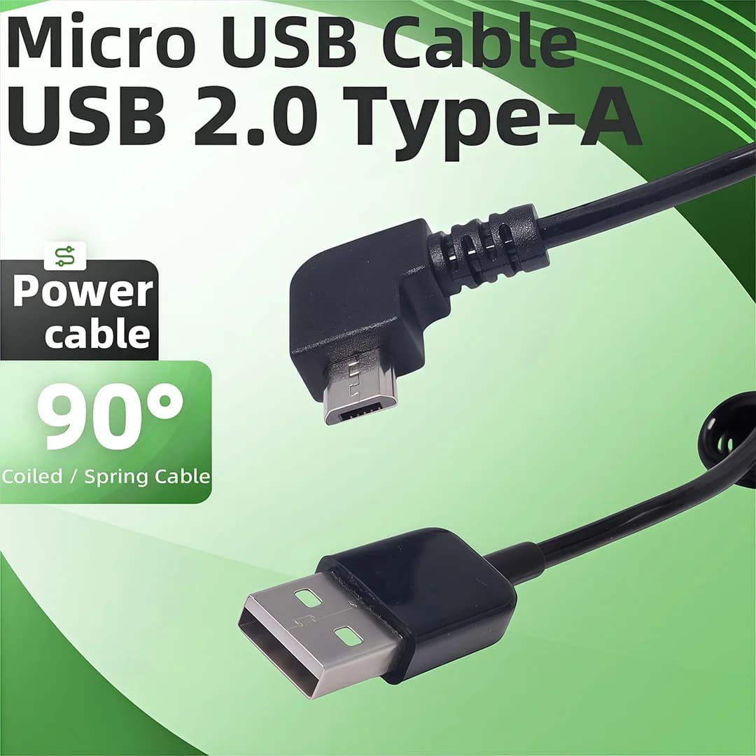 Cavo USB 2.0 a spirale con connettore Micro USB maschio, angolato a 90 gradi, lungo 250 cm, per la sincronizzazione dati e la ricarica rapida 2A per cellulari Android.