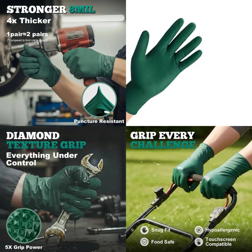 Guanti in Nitrile Resistenti da 8 mil con Motivo a Diamante in Rilievo, Senza Lattice, Verde/Giallo