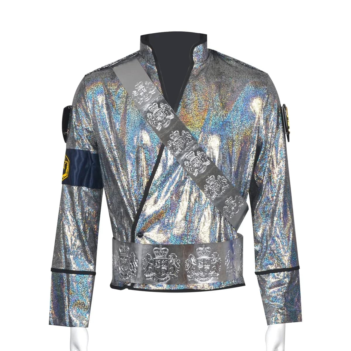 Silver Jacket Role Playing Costume Men's Stage Performance Costume Includes Coat Belt Shoulder Badge Easter