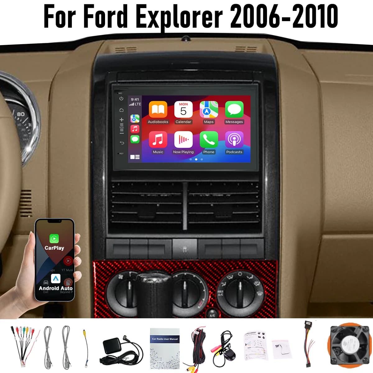 7“ Wireless CarPlay Android auto 6-128GB (8CORE) For Ford Explorer 2006-2010 Screen Android15 Head Unit GPS Navigation Radio
