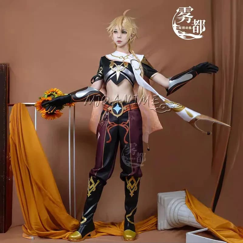 Genshin impatto Viaggiatore Aether Costume Sora Kong Cosplay Halloween Party Outfit Parrucca Scarpe Set completo di vestiti 6;d'3, h'7.b;