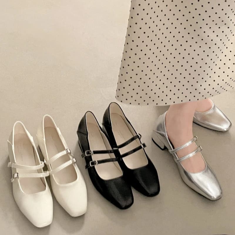 Mary Jane Women's Shoes with Square Toe and Low Heel, Elegant With Buckle, Comfortable Leather Style Street Fashion