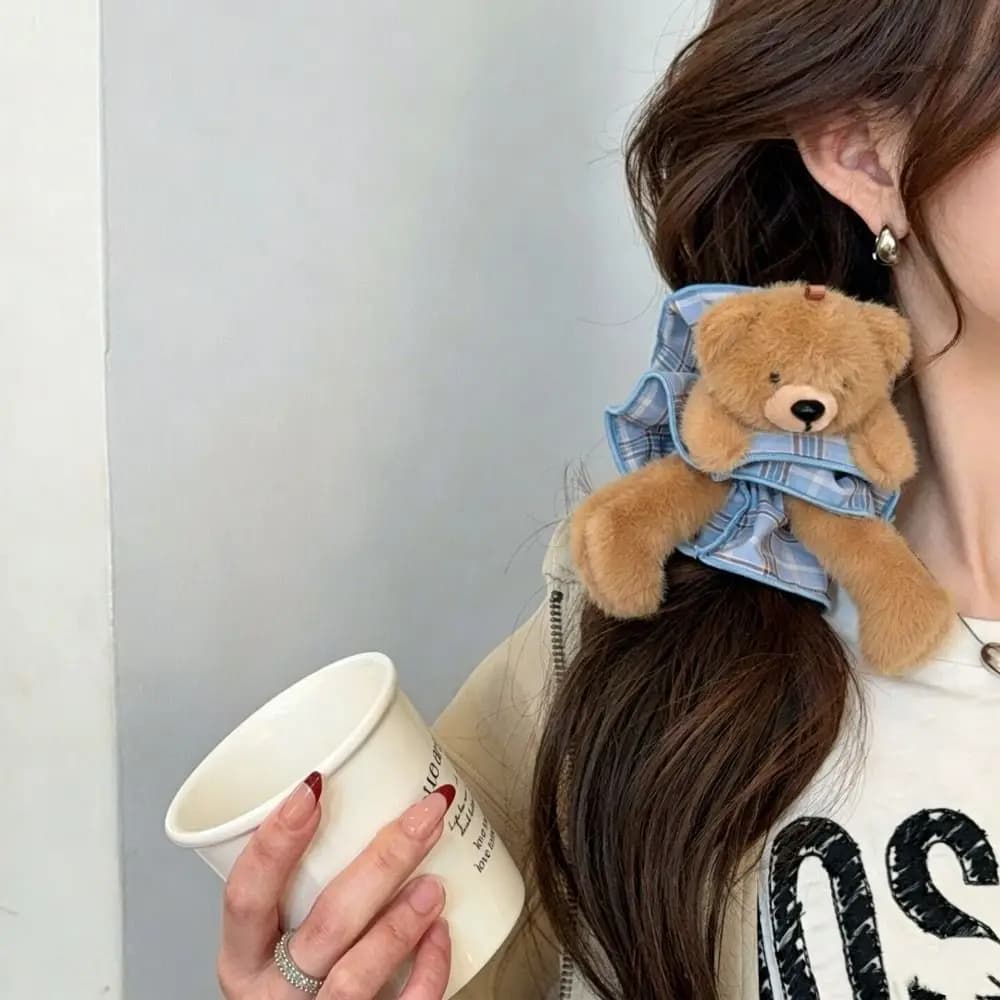 Cute High Elasticity Plush Bear Hair Rope Cute Hair Ring Elastic Hair Bands Korean Style Ponytail Holder Rubber Band Ladies