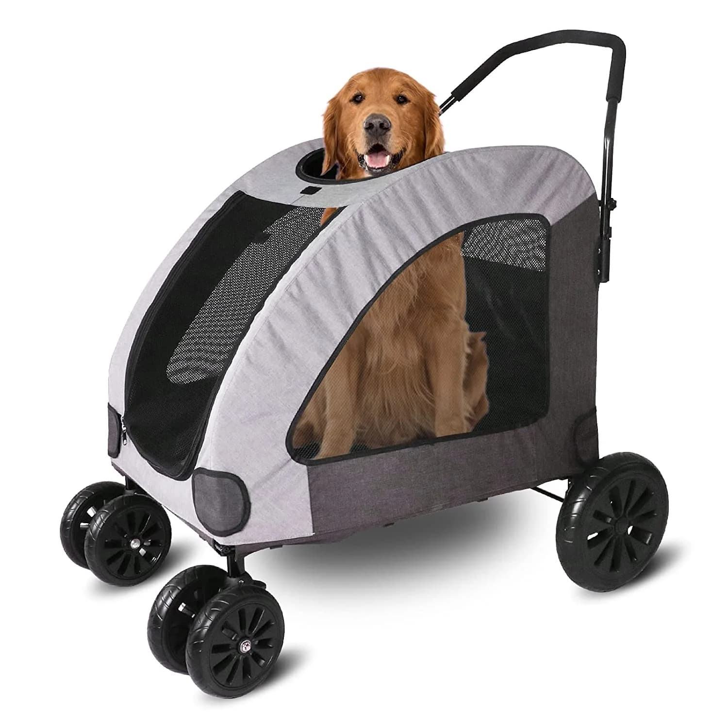 Passeggino di Lusso Pieghevole a 4 Ruote per Animali Domestici, Trasportino per Cani di Grandi Dimensioni, Staccabile, per Viaggi, fino a 54 kg, Pieghevole