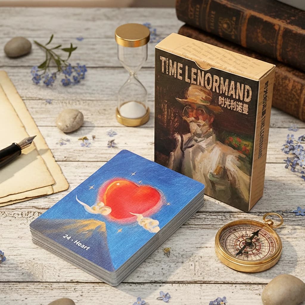9x6cm Time Lenormand Oracle Deck 38 Oil Painting Style Cards with Extra Man/Woman Cards Printed on Double-embossed Cardstock