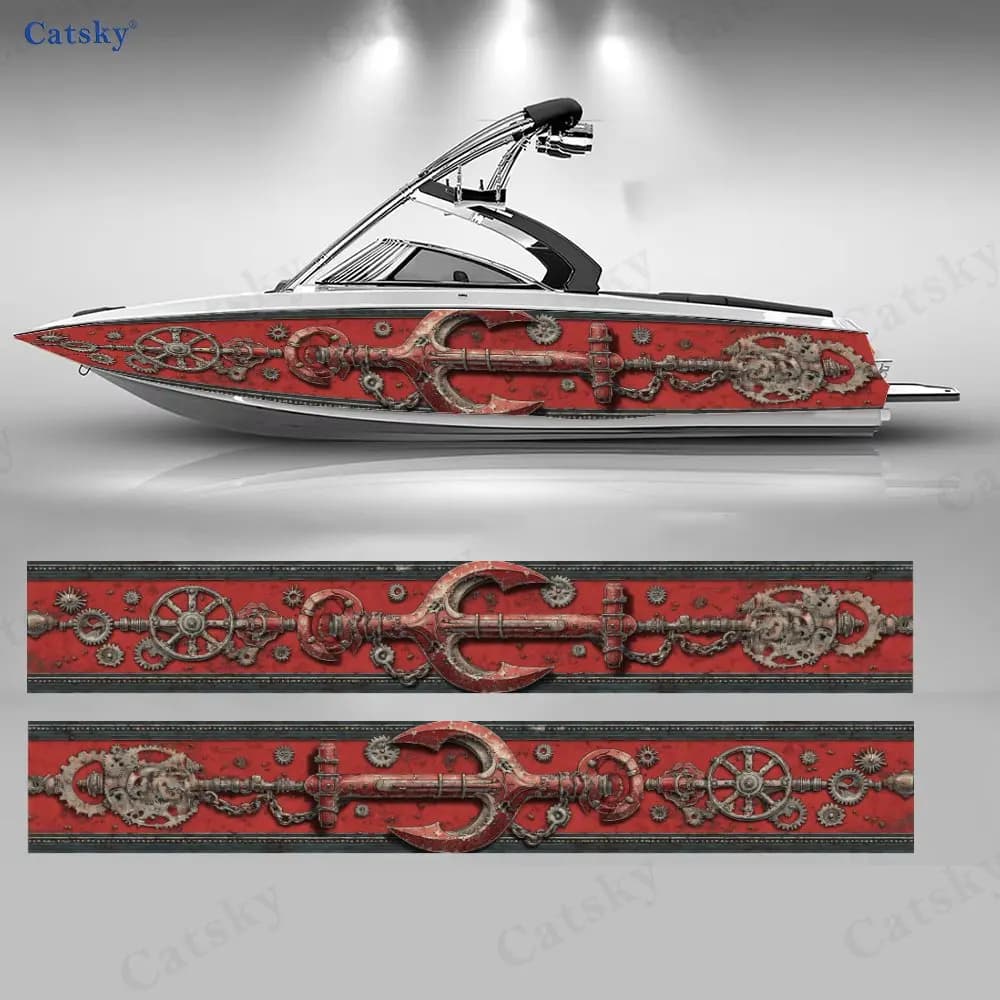 2 Pezzi Adesivi per Barche con Ancora e Fiamma Rossa, Decalcomanie in Vinile PVC Impermeabili e Durevoli per Barche da Pesca, Design Resistente ed Elegante