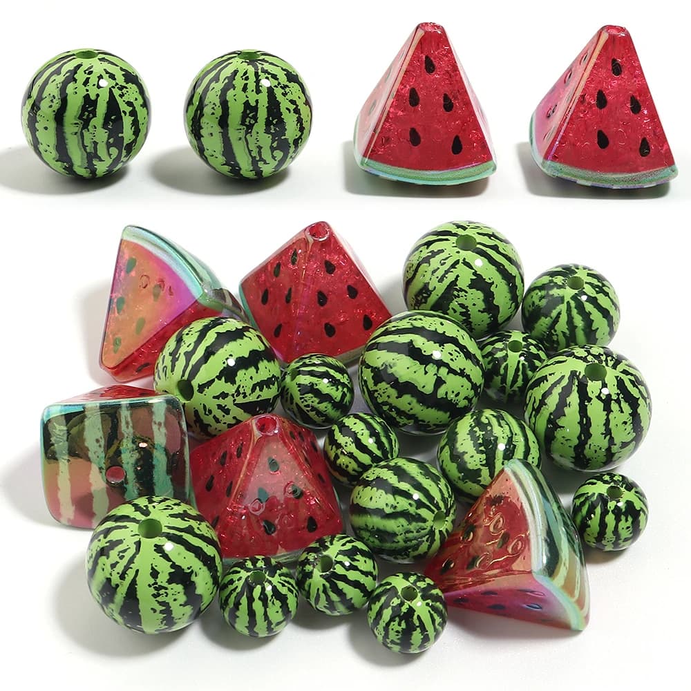 5-10pcs/lot Watermelon shaped Acrylic Beads Red Green Loose Spaced Beads For Keychains Bracelet Making DIY Jewelry Accessories
