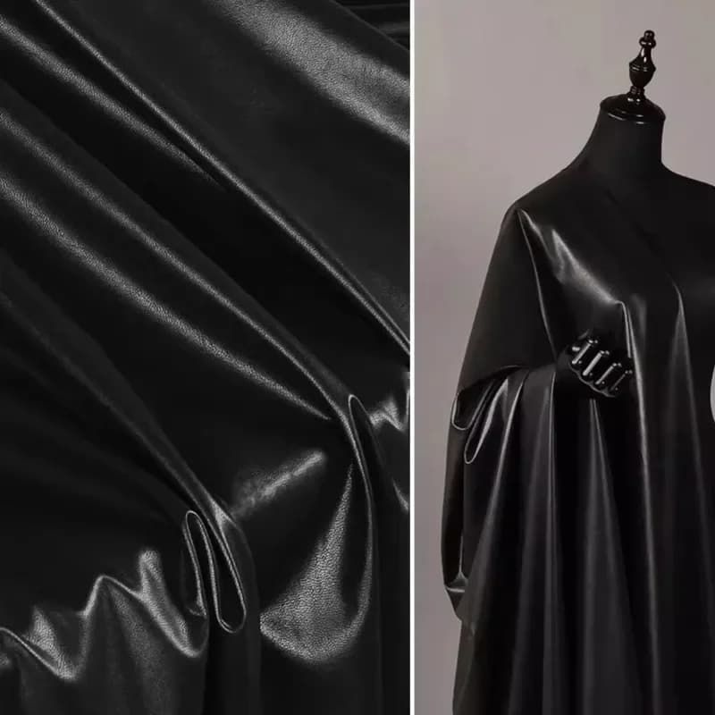 Soft and Stretchy Black PU Leather Fabric for Leather Skirts Pants Dresses Comfortable Breathable Cloth Diy Sewing Material