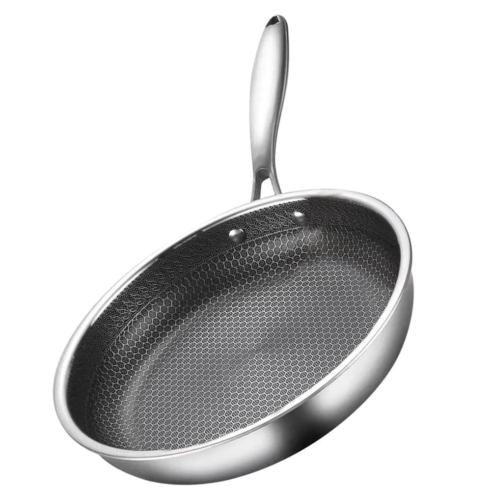 Premium Stainless Steel Honeycomb Nonstick Fry Pan Thickened Base No Warping Easy Clean for Egg Cooking Steak Searing Induction