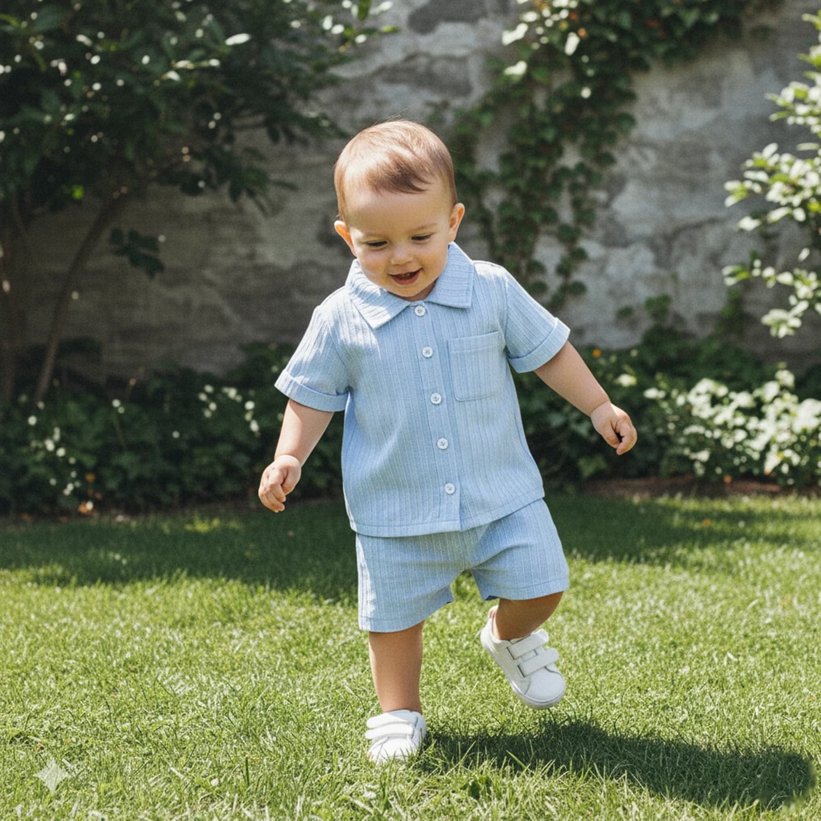 2026 Estate Bambino Bambini Neonati maschi Set di abbigliamento Tinta unita Manica corta Colletto rovesciato Camicie con bottoni + Pantaloncini Abiti da spiaggia