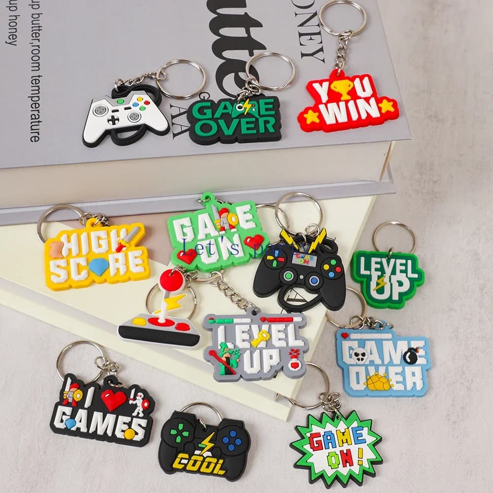 13 pcs PVC Keychain GamePad level up pendant backpack for boy game night birthday party wedding favors gift bag