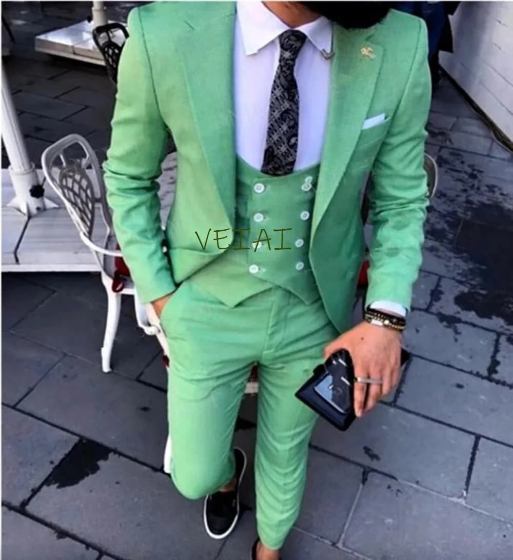 Customized Made Green Groom Tuxedo Suit with Notch Lapel for Groomsmen Includes Jacket Pants Tie Vest - Wedding Prom Dinner Best