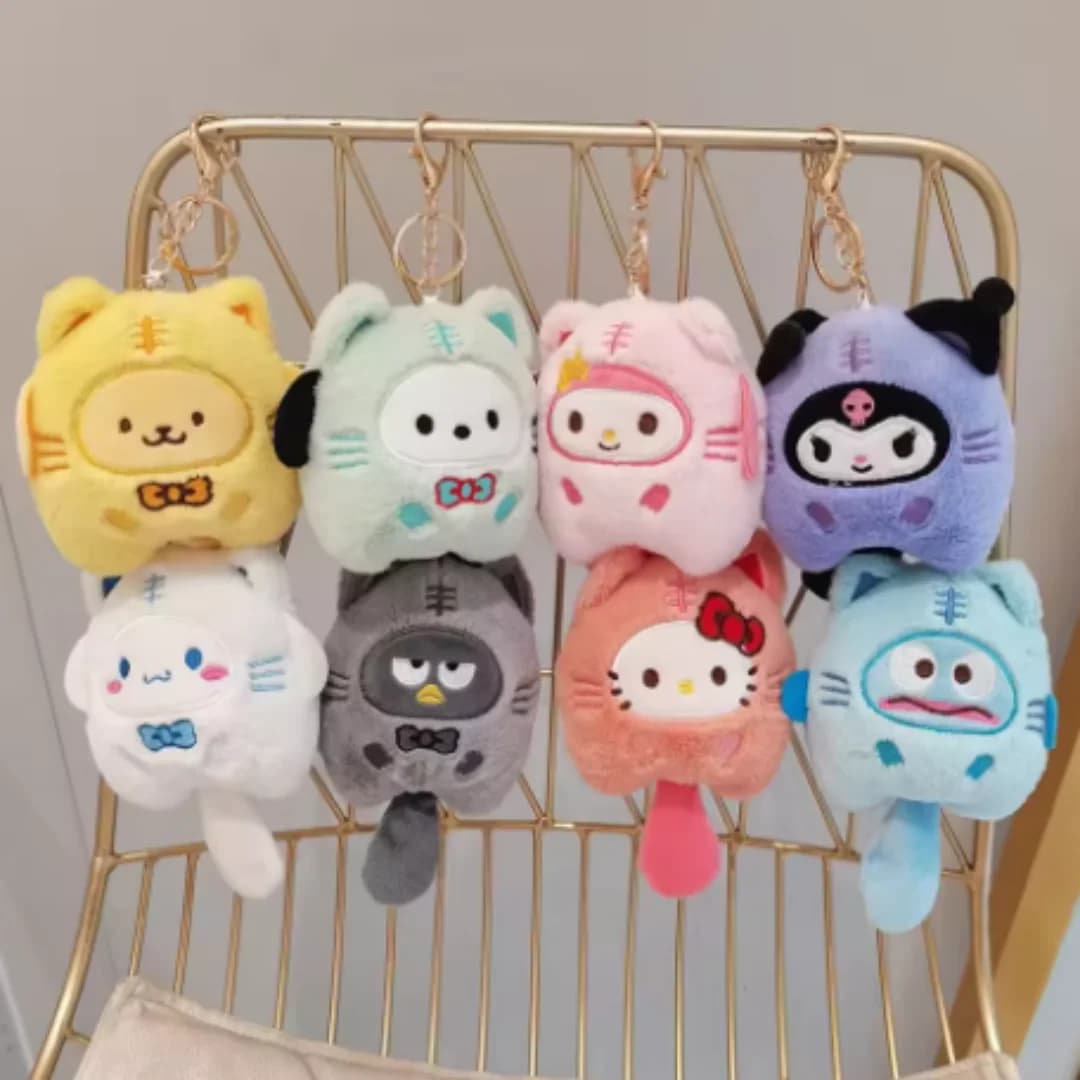 Portachiavi in peluche Hello Kitty MyMelody Kuromi Cinnamoroll Cartoon Animal Farcito Borsa da scuola Ciondolo Zaino Decorazione bambola