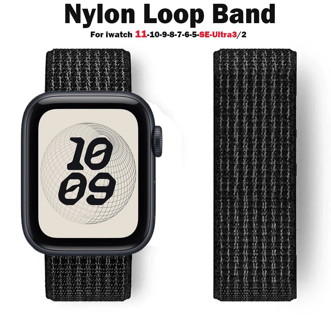 Anello in nylon per cinturino Apple Watch 49mm 46mm 40mm 44mm 45mm 42mm 41mm S11 2025 Bracciale IWatch 11/10/9/8/7/6/5/4/SE/Ultra 3/2 cinturino