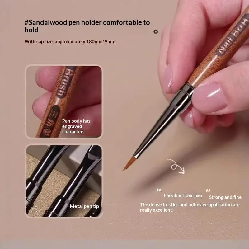 UV Gel Builder Nail Brush Durable Wooden Handle Nail Art Painting Liner Pen for Professional & Home Manicure