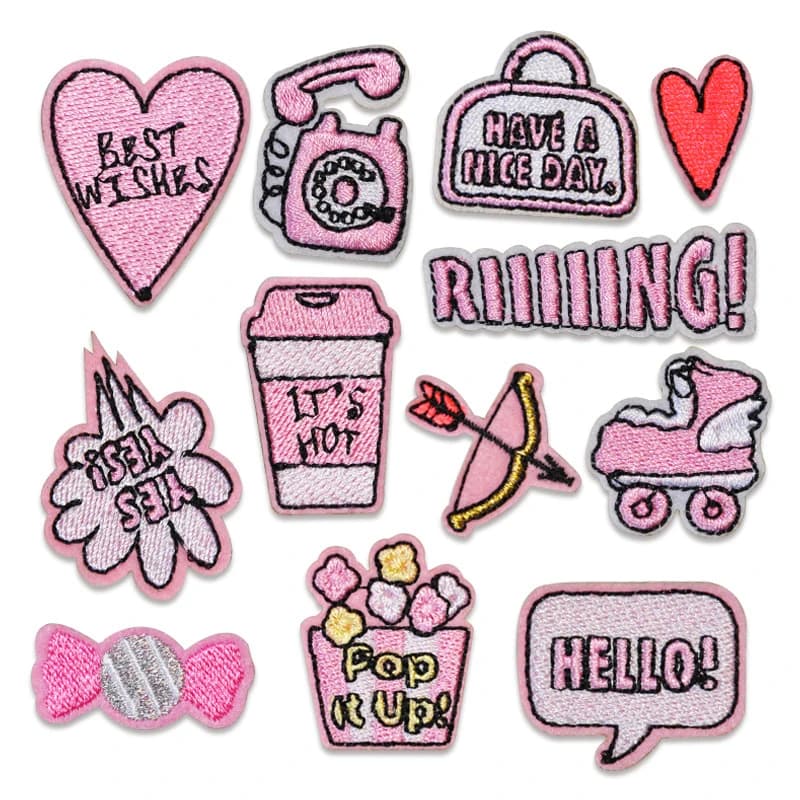 Toppe ricamate con fiocco rosa, freccia, cuore d'amore, toppe ricamate per ragazza, donna, lettera, cappello, gonna, borsa, abito, vestiti, distintivi