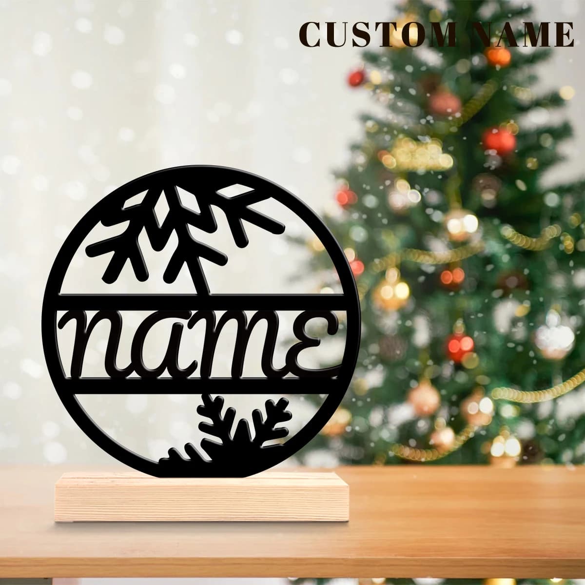 1pc Metal Desktop Decoration Customizable Name Equipped with A Wooden Base Art Decoration, Desktop Decoration
