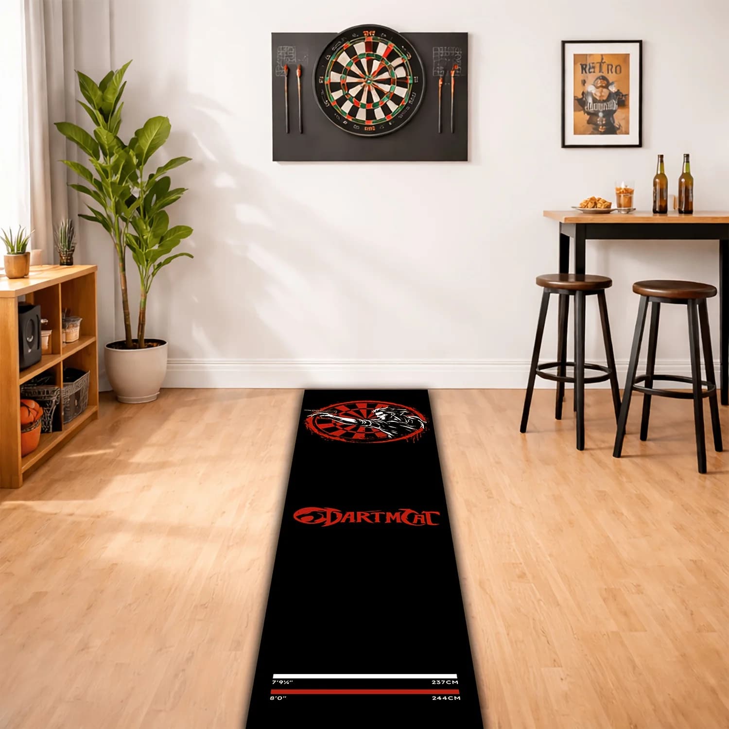 Tappetino Antiscivolo VIKAMA per Lancio Freccette con Indicatori di Distanza per Gioco Professionale con Bersaglio in Acciaio e Decorazione Casa