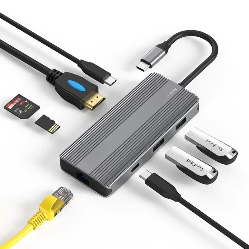 EE1 8K 30Hz 4K 60Hz HDTV Video Docking Station USB Type C Hub 8 in 1 con Ethernet RJ45 1000M, Ricarica Rapida PD 100W, Hub USB C