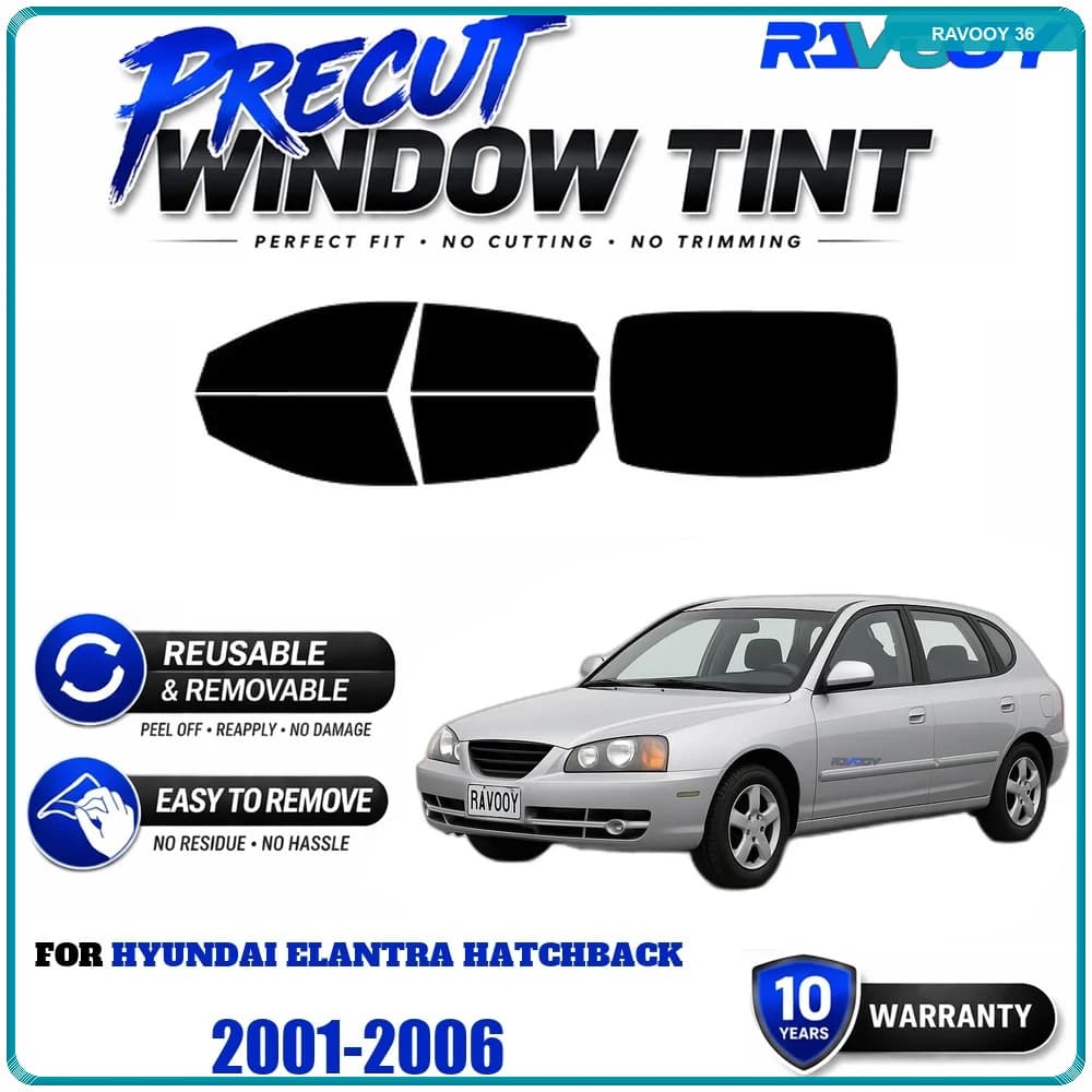 RAVOOY Precut Window Tint, Reusable Removable EPU Film, Custom Fit for Hyundai Elantra Hatchback 2001-2006, UV Heat Protection