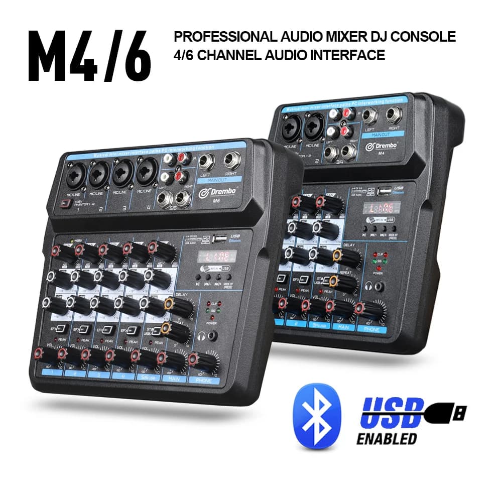 IKGE M4 M6 mixer Aduio a 6 canali console DJ con interfaccia mixer audio con scheda audio Bluetooth per la registrazione del computer, karaoke