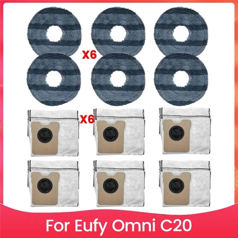 AEE8-12 Pezzi Sacchetti Raccoglipolvere e Panni per Robot Aspirapolvere Eufy Omni C20 - Ricambi e Accessori