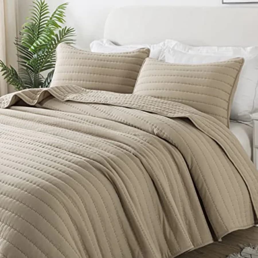 Set di biancheria da letto trapuntata color crema con federe, copriletto leggero, trapuntato, sottile, coperta, copriletto sottile