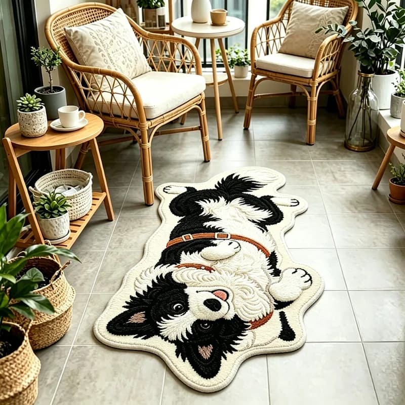 Tappeto a Forma di Border Collie Bianco e Nero, Divertente e Carino, Creativo per Camera da Letto, Antiscivolo e Lavabile