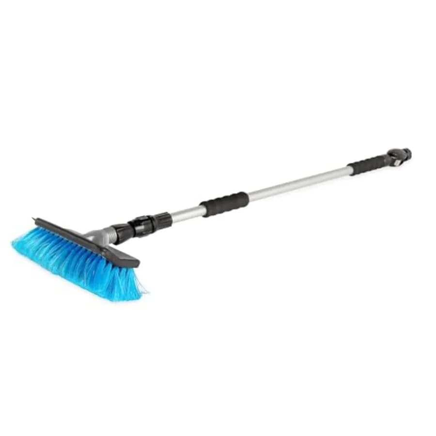 Continuous Flow RV Washing Brush - Equipped with adjustable handle, standard connector for garden hose and on/off button for water control