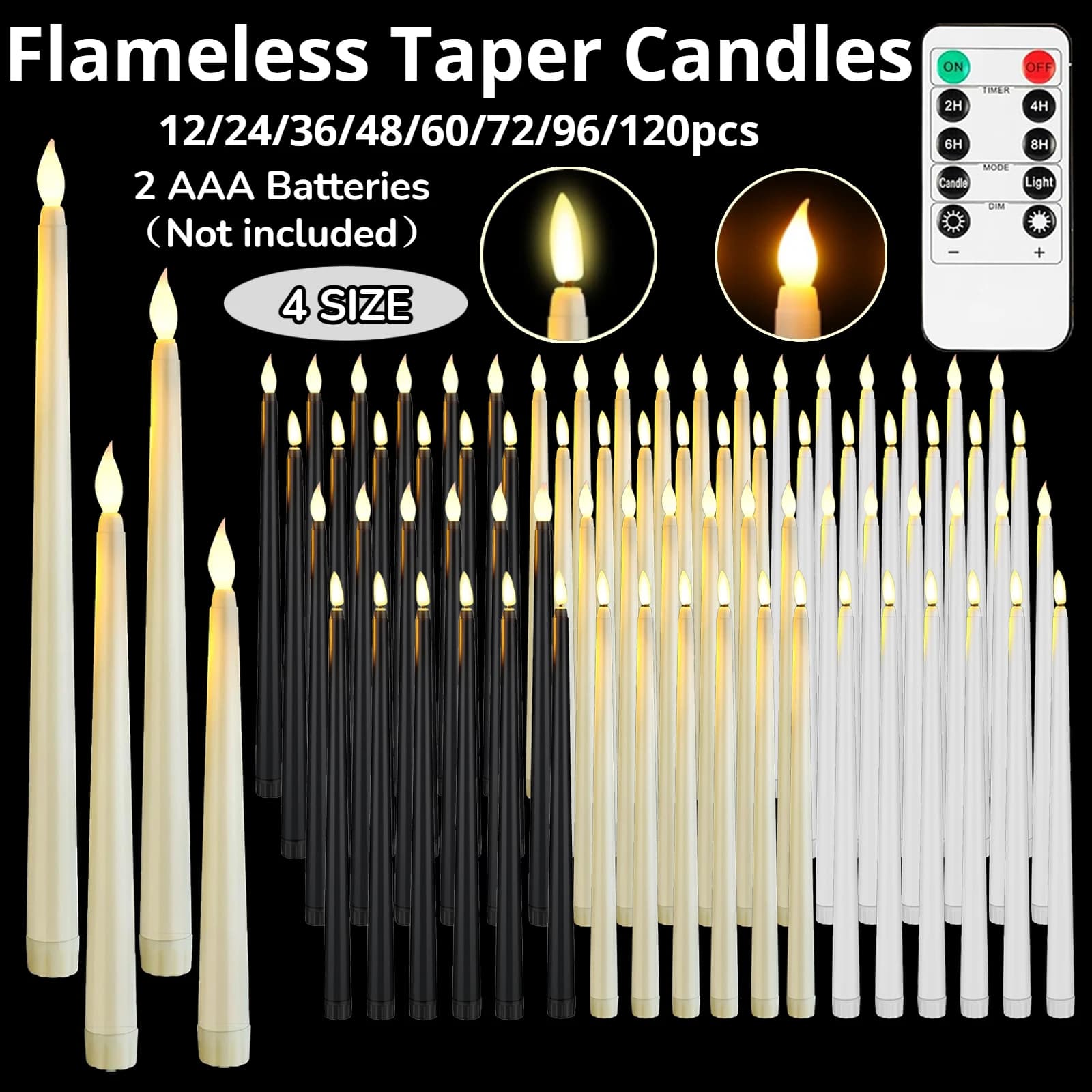 12-180 pcs LED conical candles for flameless conical candles for battery powered weddings with remote timer for Christmas decoration