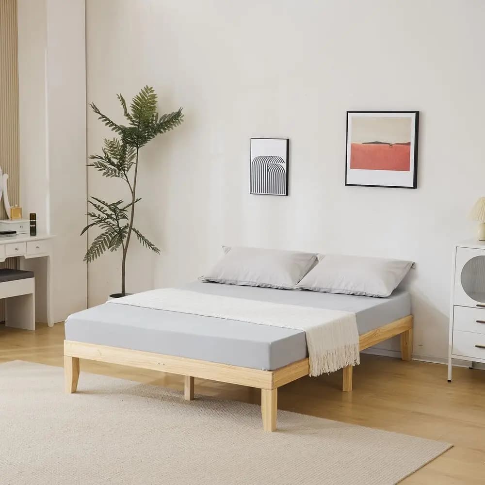 Home Telaio letto con piattaforma in legno da 12 pollici, telaio letto matrimoniale, base in legno massello con supporto a doghe in legno, facile da montare, senza box spring