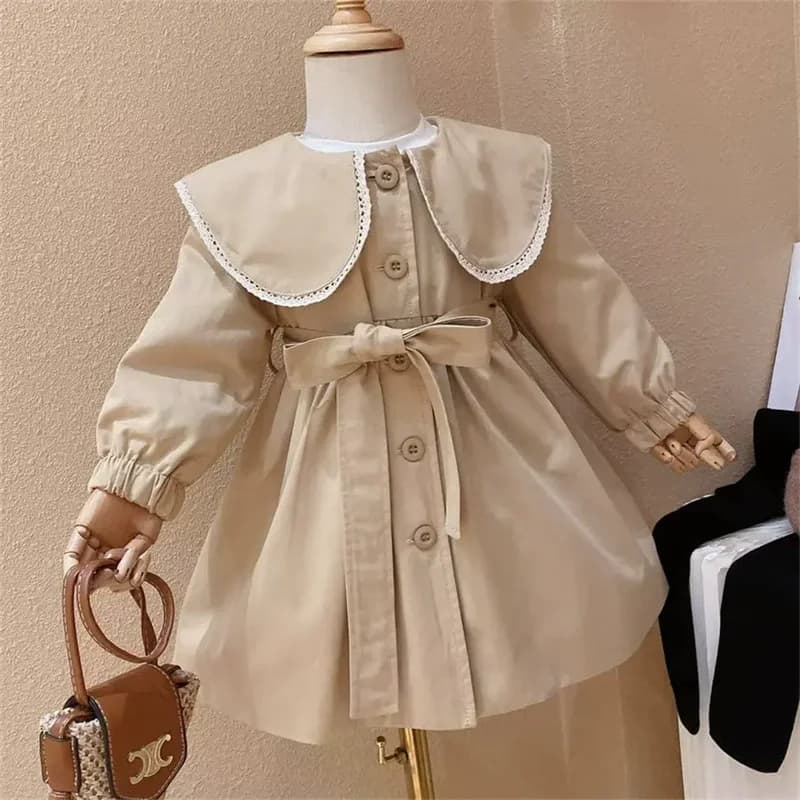 Trench per ragazze Primavera Autunno Bambini Carino Giacca a vento lunga Moda Cappotti a vita Bambini Couverture Colletto Capispalla casual