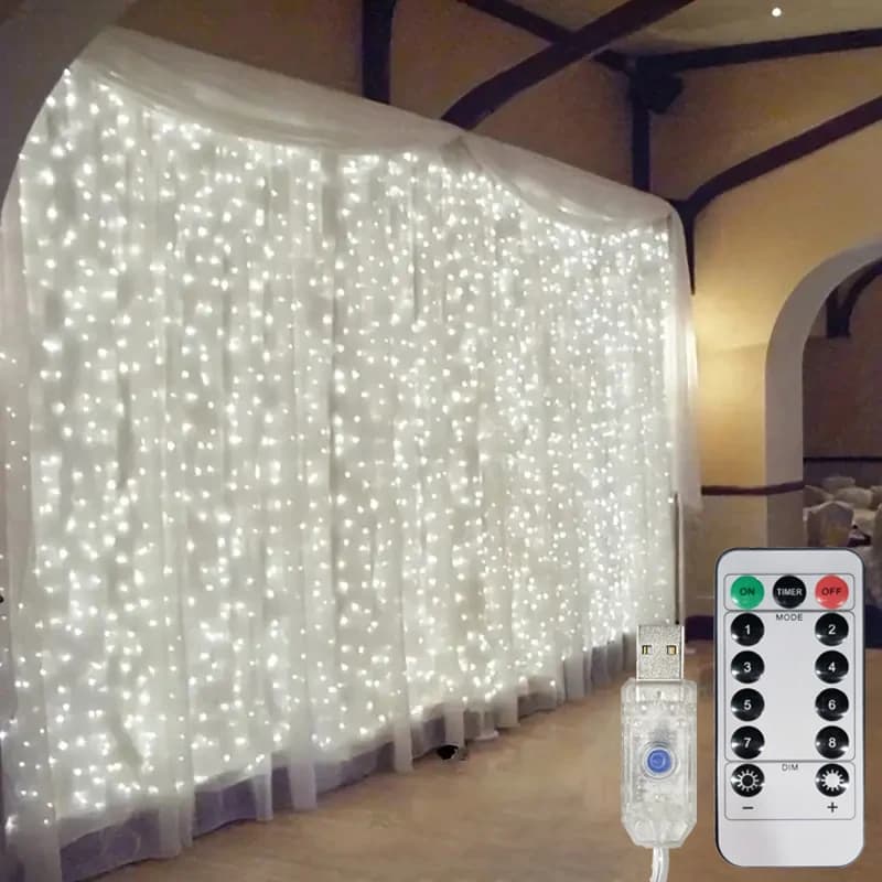LED Fairy String Curtain Lights 6m/3m New Year Lamp Christmas Lights 8 Mode Remote USB Festoon Christmas Decor For Home Holiday