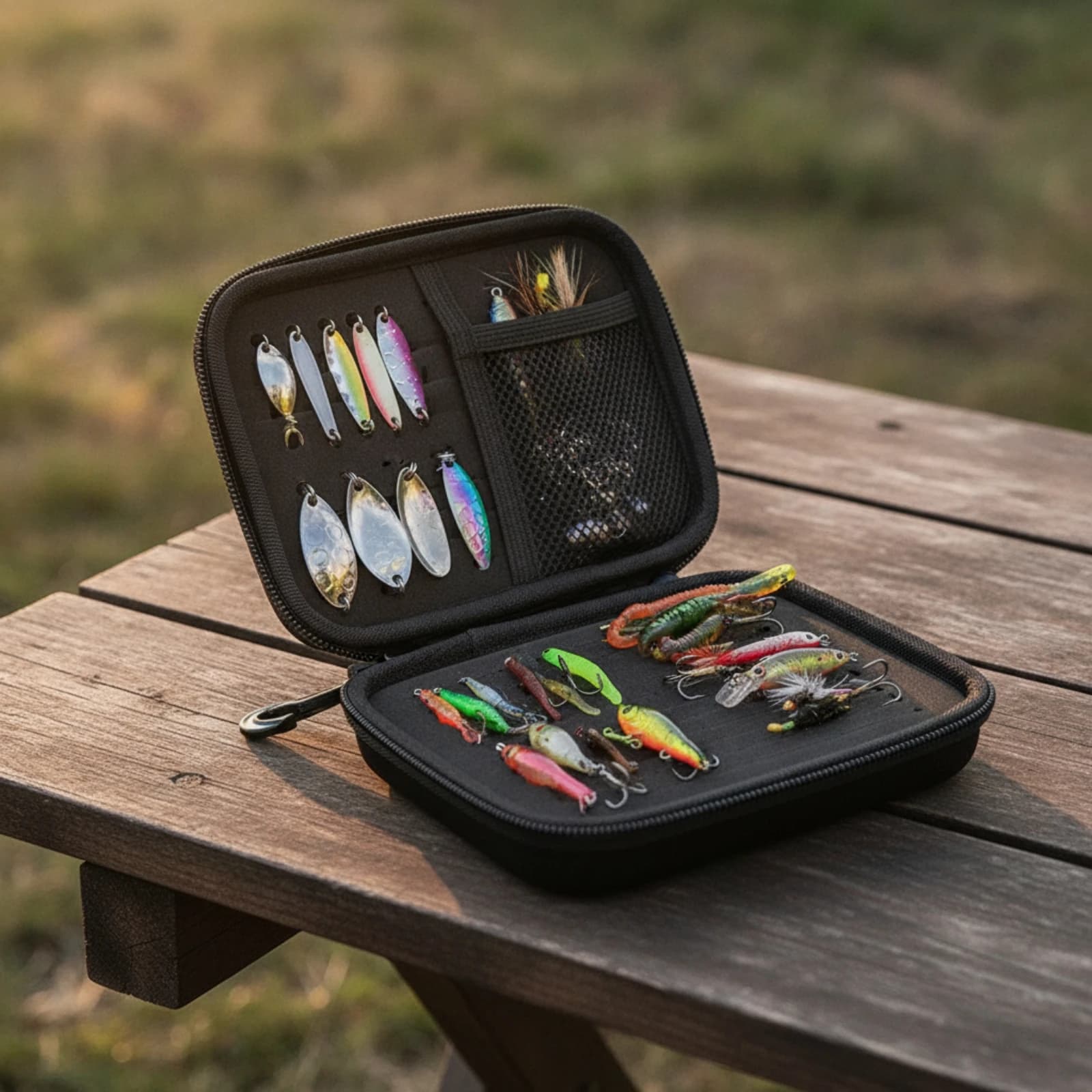 Lure Case with Slotted Inserts Zip-Around Fishing Tackle Case Fishing Lure Box Safeguarding Organizer Shock-Resistant