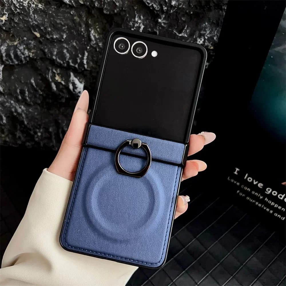 360 Degree Rotating Magnetic Ring Phone Case for Samsung Z Flip 7 6 5 4 Flip6 Flip5 Flip4 Flip3 5G PU Leather Back Cover
