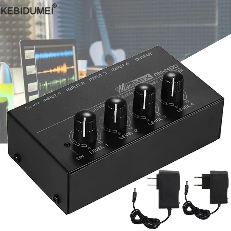 MX400 Mixer audio Mixer audio a 4 canali Suono ultra compatto a basso rumore con adattatore di alimentazione Mixer karaoke DJ Amplificatore per cuffie
