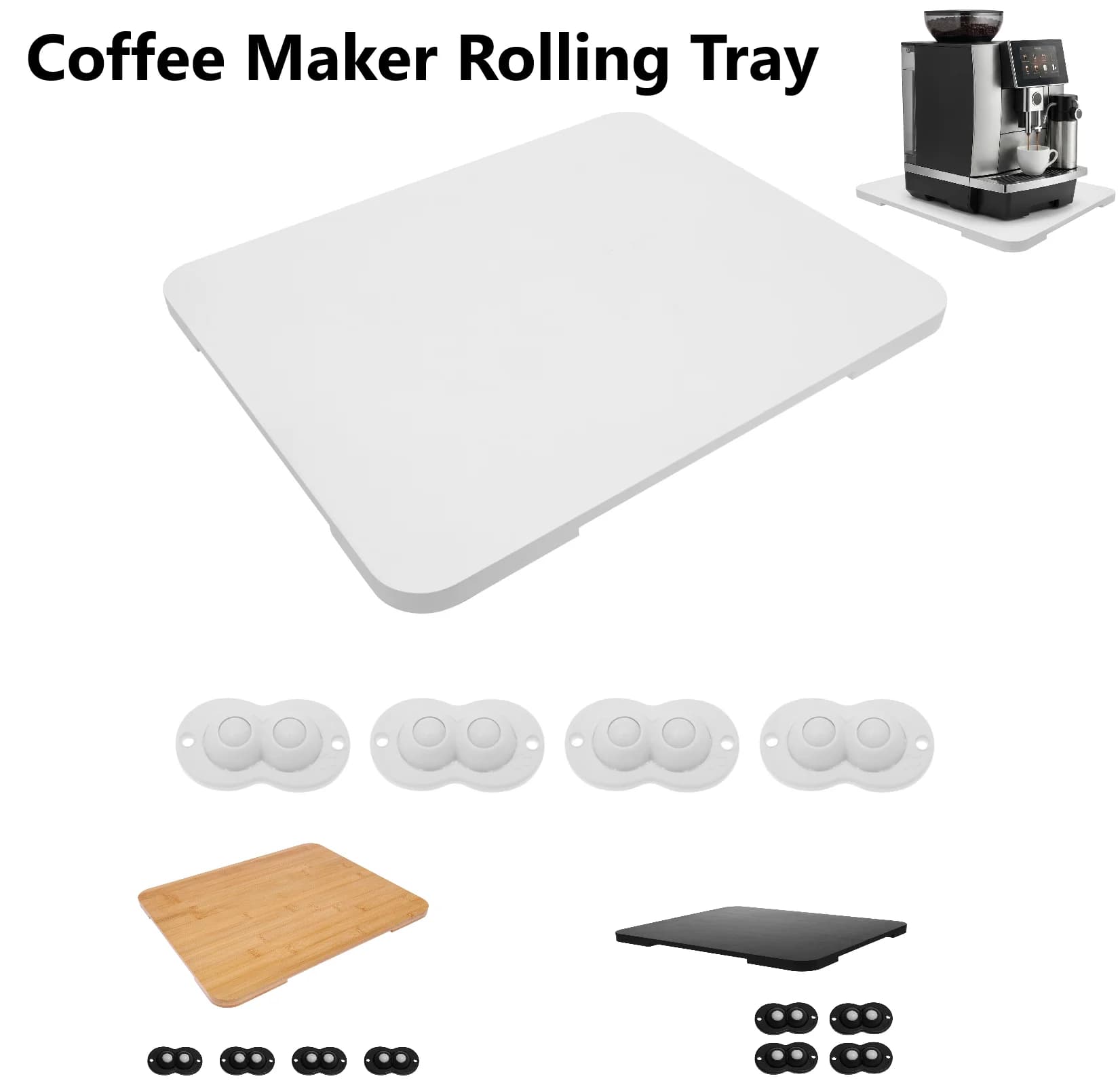 Kitchen Appliance Sliding Tray Bamboo Countertop Storage Moving Slider with Wheel for Coffee Maker Toaster Blender Sliding Tray