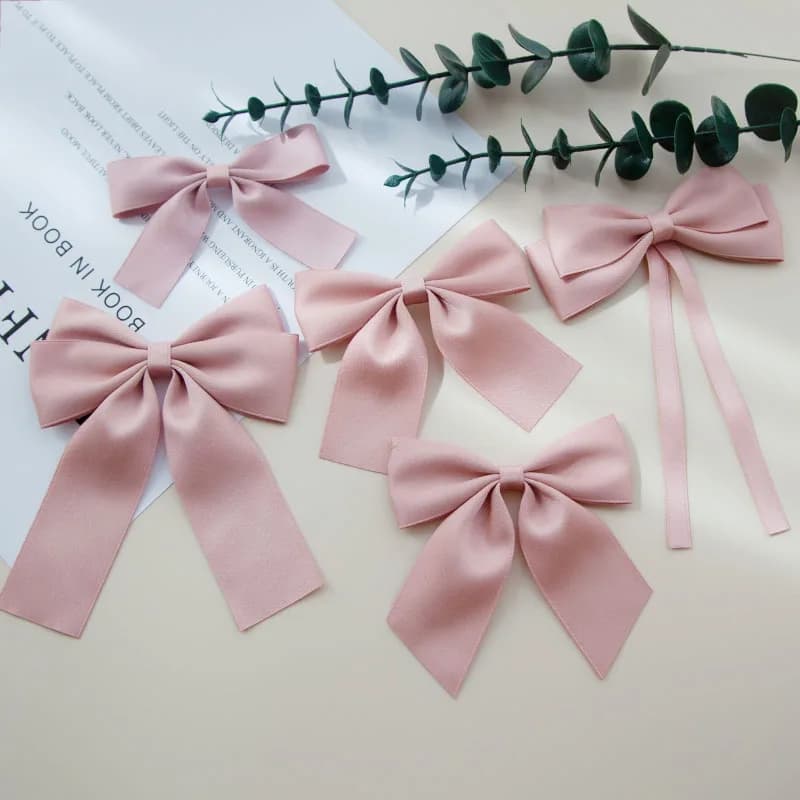 Korean Solid Color Ribbon Double Bowknot Hair Clips for Women Girls Trendy Big Bow Long Tassel Pink Barrettes Pin Accessories